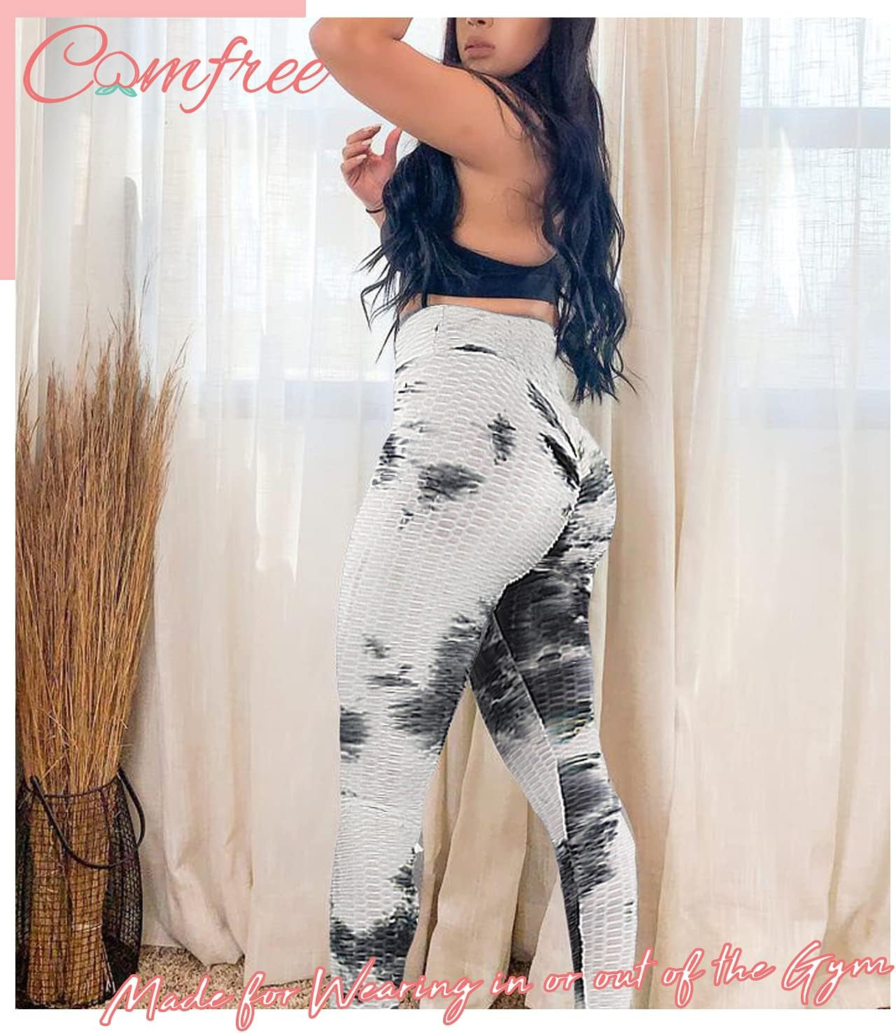 Women Tie Dye Leggings Scrunch Butt Lifting Leggings Textured Leggings High Waist Workout Booty Tights Black L