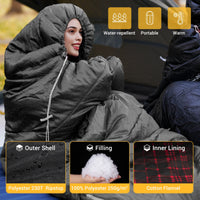 XL Cotton Flannel Sleeping Bags, Oversized Weatherproof 3-Season Sleep Bag with Hood for Camping & Hiking & Backpacking, 17.6℉-54℉ (Black)