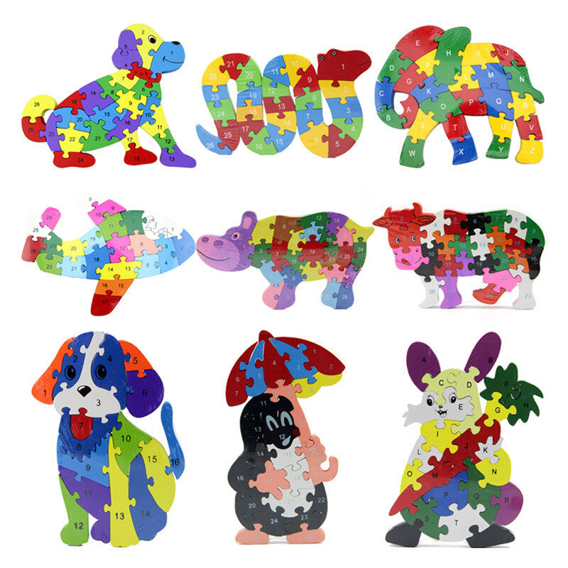 Kids Wooden Building Blocks Montessori Alphabets Numbers Puzzle Learning Fun Toy