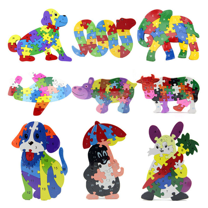 Kids Wooden Building Blocks Montessori Alphabets Numbers Puzzle Learning Fun Toy