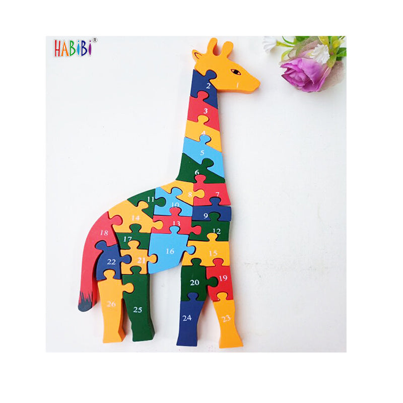 Kids Wooden Building Blocks Montessori Alphabets Numbers Puzzle Learning Fun Toy