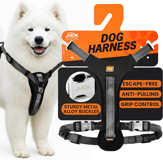 No-Pull Dog Harness with Handle - Escape Proof, Anti-Pulling, Grip Control, Multi-Angle Reflective for Safe Walks & Training, Easy on & Off, Metal Buckle–Pet Harness, Medium/Large Dogs- M- Black