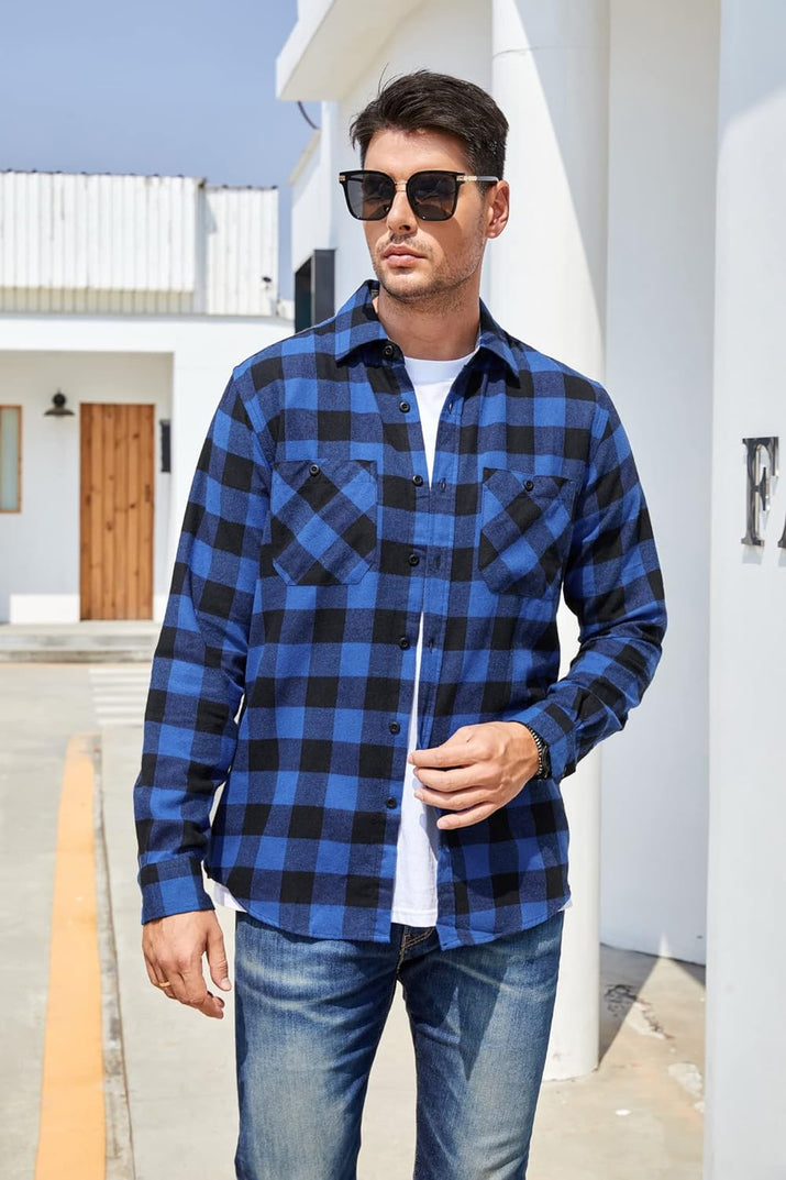 Mens Button down Shirts Flannel Shirt Long Sleeve