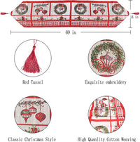 Christmas Table Runner with Tassels,Christmas Tree Wreath Snowman Printed for Christmas Holiday Birthday Party Table Home Decoration,14 X 72 Inches (Wreath)