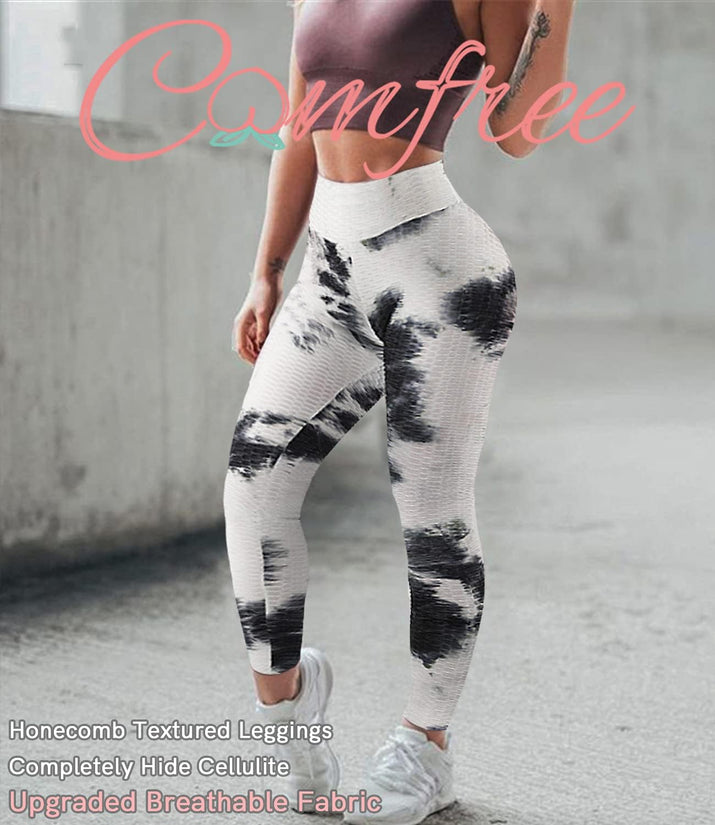 Women Tie Dye Leggings Scrunch Butt Lifting Leggings Textured Leggings High Waist Workout Booty Tights Black L