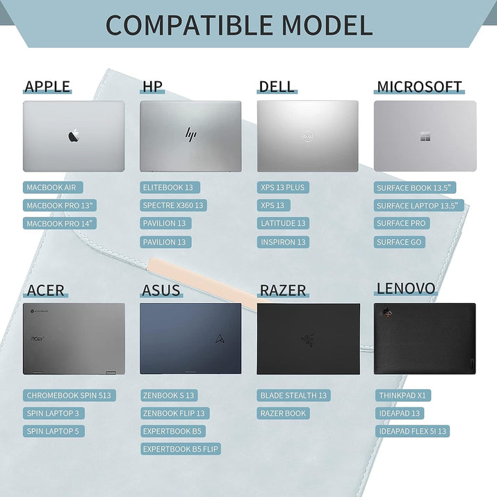 13.3-14 Inch Laptop Sleeve Case Faux Suede Leather for 13.3 13.5 13.6 14 Inches Macbook Air Pro Retina 13"-14" Surface Pro with Pouch