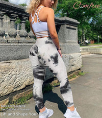 Women Tie Dye Leggings Scrunch Butt Lifting Leggings Textured Leggings High Waist Workout Booty Tights Black L