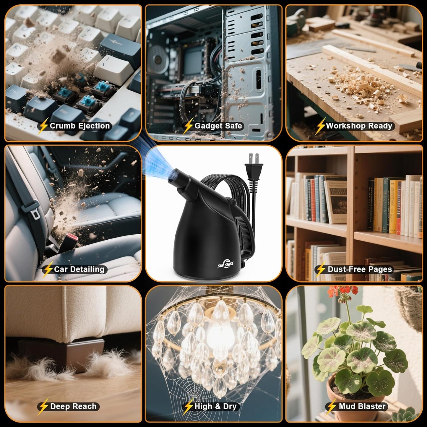 Compressed Air Duster-110000Rpm Super Power Electric Air Duster for Cleaning Dust, Hairs, Crumbs, Scraps for Laptop, Computer, Replaces Compressed Air Cans & Canned Air (Jet-Black