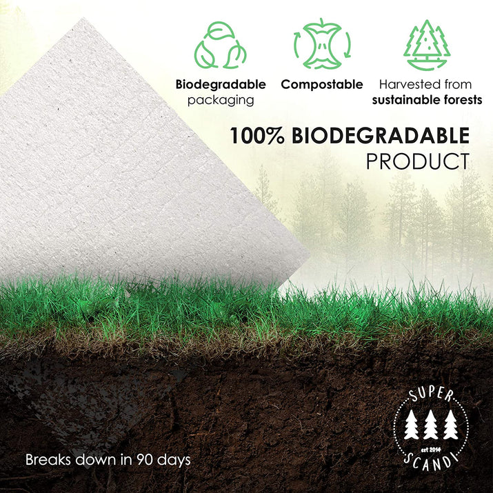 5 Pack Swedish Dishcloths for Kitchen - 100% Biodegradable & Compostable, Reusable Paper Towels Washable, Food-Safe & without Plastic - Dish Rags Suitable for Any Surface, Scandi White