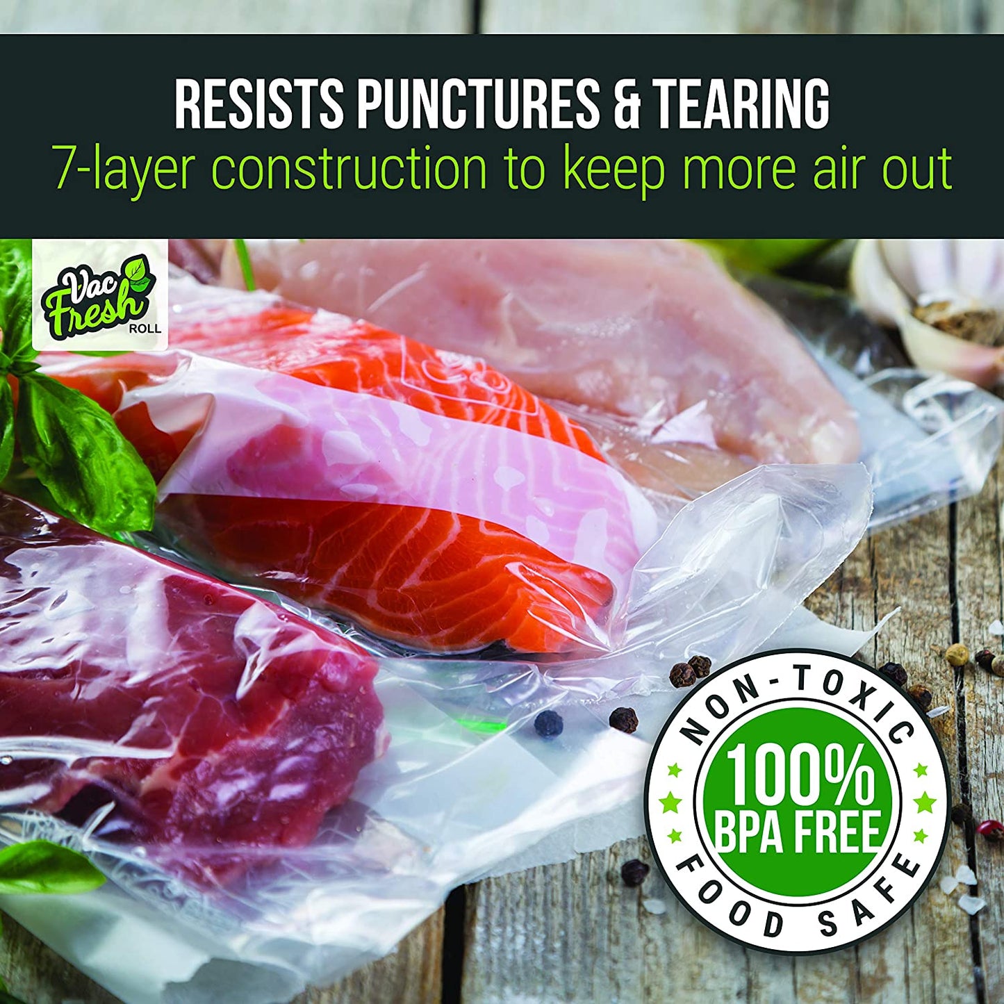 Vac Fresh Food Vacuum Sealer Rolls (8" X 50', 2 Rolls), 3.5Mil Embossed Food Storage Bags, Vacuum Seal Bags for Meal Prep, Sous Vide Bags for Cooking (100 Feet)