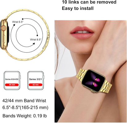 Solid Stainless Steel Band Compatible with Apple Watch 44Mm(Series 6/5/4/SE), 42Mm (Series 3/2/1), Metal Strap with Soft TPU Case for Iwatch Bands for Women and Men, Gold