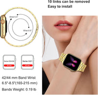 Solid Stainless Steel Band Compatible with Apple Watch 44Mm(Series 6/5/4/SE), 42Mm (Series 3/2/1), Metal Strap with Soft TPU Case for Iwatch Bands for Women and Men, Gold