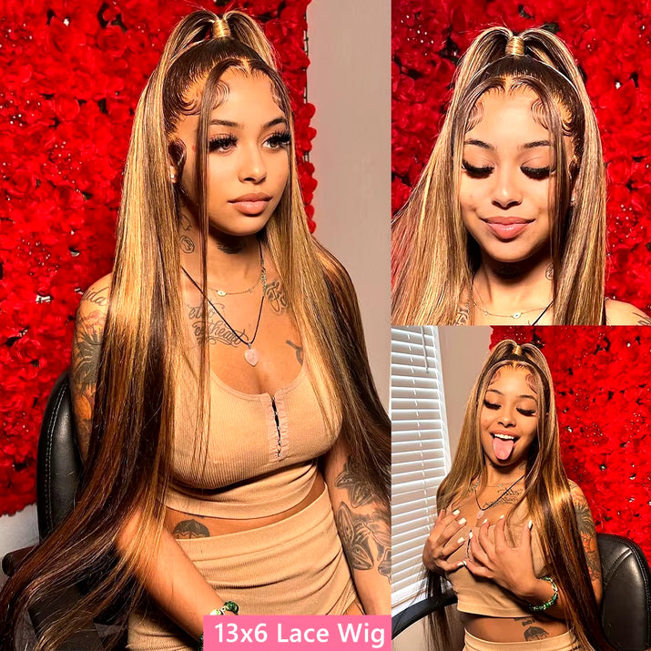Straight Highlight Wig Human Hair Hd Lace Wig 13X6 Human Hair Ombre Honey Blonde Colored Straight Lace Front Wigs Human Hair