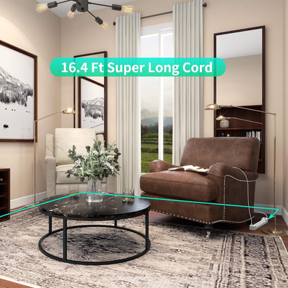 16.5 Ft Power Strip Surge Protector Flat Plug with USB,  7 Wide Spaced Outlets 3 USB Ports Mountable Extension Cord Charging Station, Overload Protection for Home Office Hotel Dorm, White