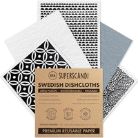 5 Pack Swedish Dishcloths for Kitchen - 100% Biodegradable & Compostable, Reusable Paper Towels Washable, Food-Safe & without Plastic - Dish Rags Suitable for Any Surface, Scandi White