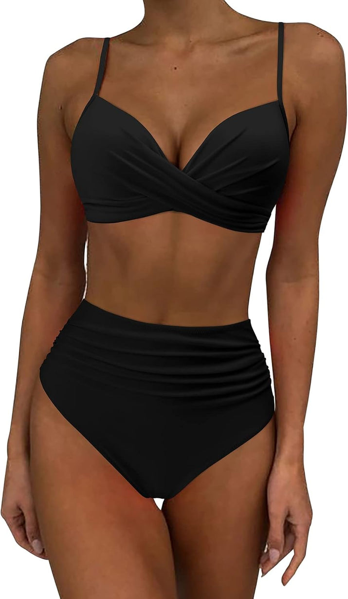Women Criss Cross Bikini Set High Waisted Swimsuit Push up 2 Piece Bathing Suit