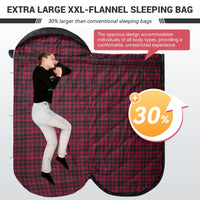 XL Cotton Flannel Sleeping Bags, Oversized Weatherproof 3-Season Sleep Bag with Hood for Camping & Hiking & Backpacking, 17.6℉-54℉ (Black)