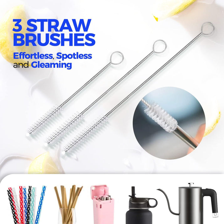 6 Pack Bottle Brush Cleaning Set - 14" Long Handle Cleaner, 7.9"/9.8"/11.8" Straw Brushes, 3-In-1 Multifunctional Brush, for Washing Narrow Neck Beer Decanter Pipes Sinks Rim Lid, Light Blue