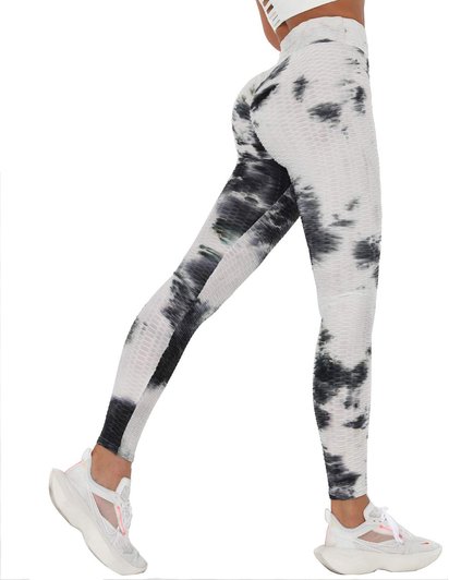 Women Tie Dye Leggings Scrunch Butt Lifting Leggings Textured Leggings High Waist Workout Booty Tights Black L