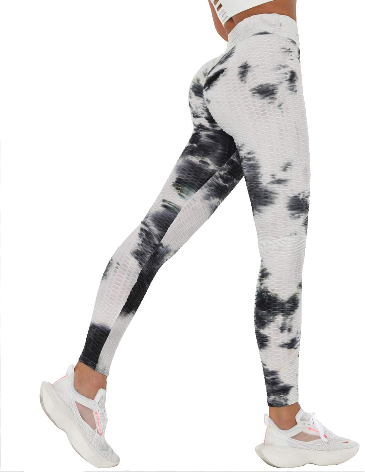 Women Tie Dye Leggings Scrunch Butt Lifting Leggings Textured Leggings High Waist Workout Booty Tights Black L