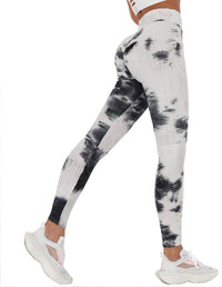Women Tie Dye Leggings Scrunch Butt Lifting Leggings Textured Leggings High Waist Workout Booty Tights Black L