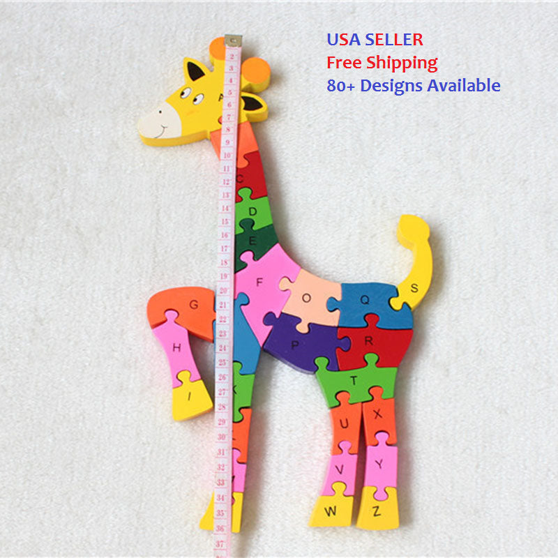 Kids Wooden Building Blocks Montessori Alphabets Numbers Puzzle Learning Fun Toy