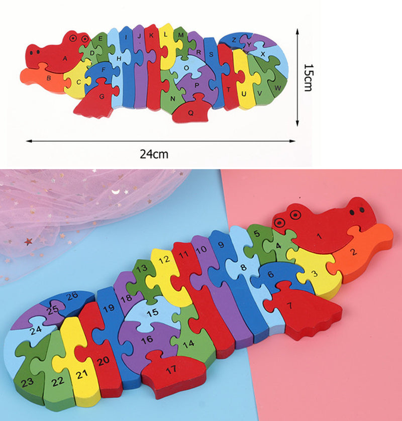 Kids Wooden Building Blocks Montessori Alphabets Numbers Puzzle Learning Fun Toy