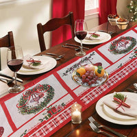 Christmas Table Runner with Tassels,Christmas Tree Wreath Snowman Printed for Christmas Holiday Birthday Party Table Home Decoration,14 X 72 Inches (Wreath)