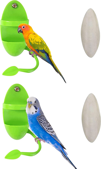 Bird Food Holder with 2 Cuttlebone, Bird Feeding Cup Rack Plastic Bird Cage Feeder with Stand, Vegetable Fruits Cuttlebone Holder for Parrot Budgies Parakeet Cockatiel Chicken