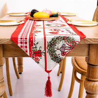 Christmas Table Runner with Tassels,Christmas Tree Wreath Snowman Printed for Christmas Holiday Birthday Party Table Home Decoration,14 X 72 Inches (Wreath)