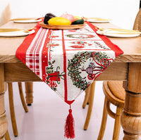 Christmas Table Runner with Tassels,Christmas Tree Wreath Snowman Printed for Christmas Holiday Birthday Party Table Home Decoration,14 X 72 Inches (Wreath)