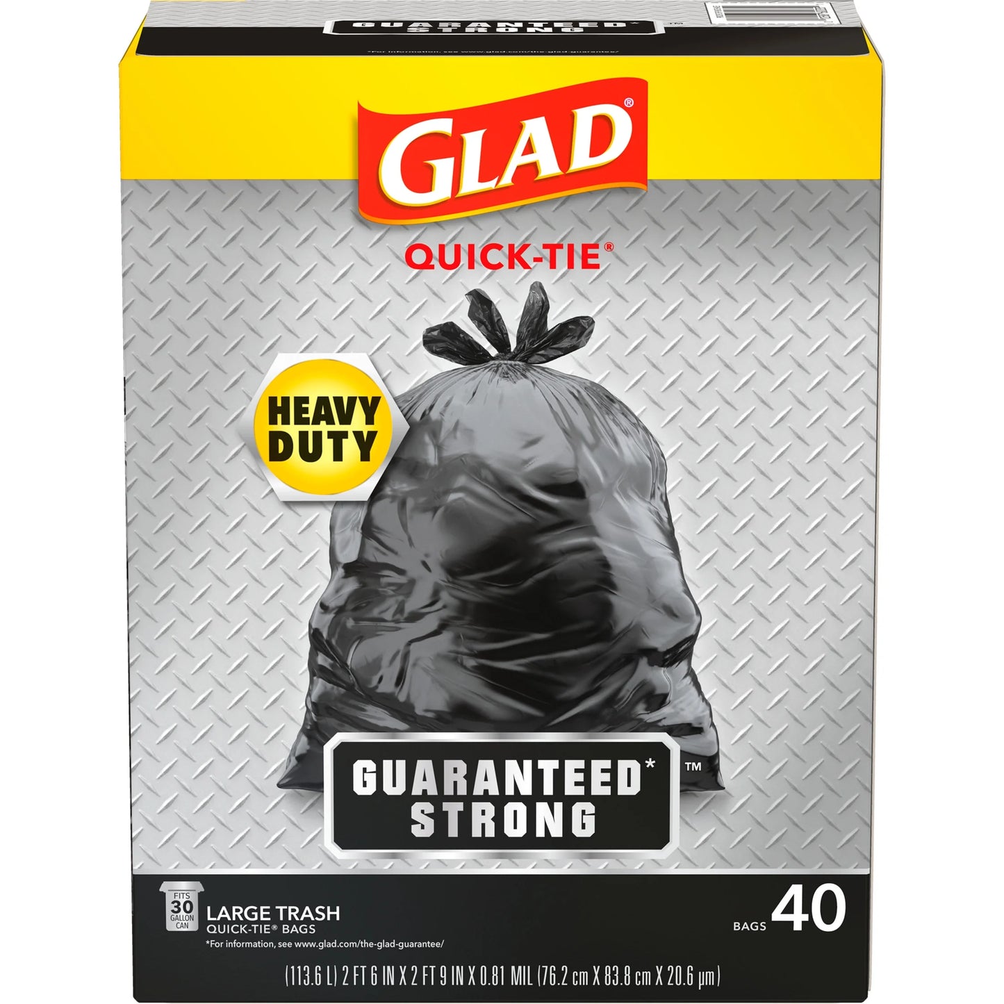 30-Gallon Quick Tie Extra Strong Heavy Duty Large Trash Bags, 40 Bags