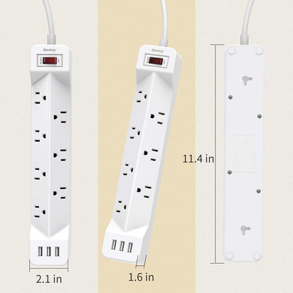 16.5 Ft Power Strip Surge Protector Flat Plug with USB,  7 Wide Spaced Outlets 3 USB Ports Mountable Extension Cord Charging Station, Overload Protection for Home Office Hotel Dorm, White
