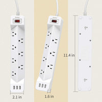 16.5 Ft Power Strip Surge Protector Flat Plug with USB,  7 Wide Spaced Outlets 3 USB Ports Mountable Extension Cord Charging Station, Overload Protection for Home Office Hotel Dorm, White