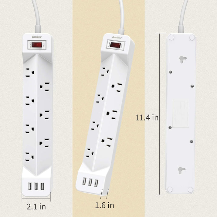 16.5 Ft Power Strip Surge Protector Flat Plug with USB,  7 Wide Spaced Outlets 3 USB Ports Mountable Extension Cord Charging Station, Overload Protection for Home Office Hotel Dorm, White