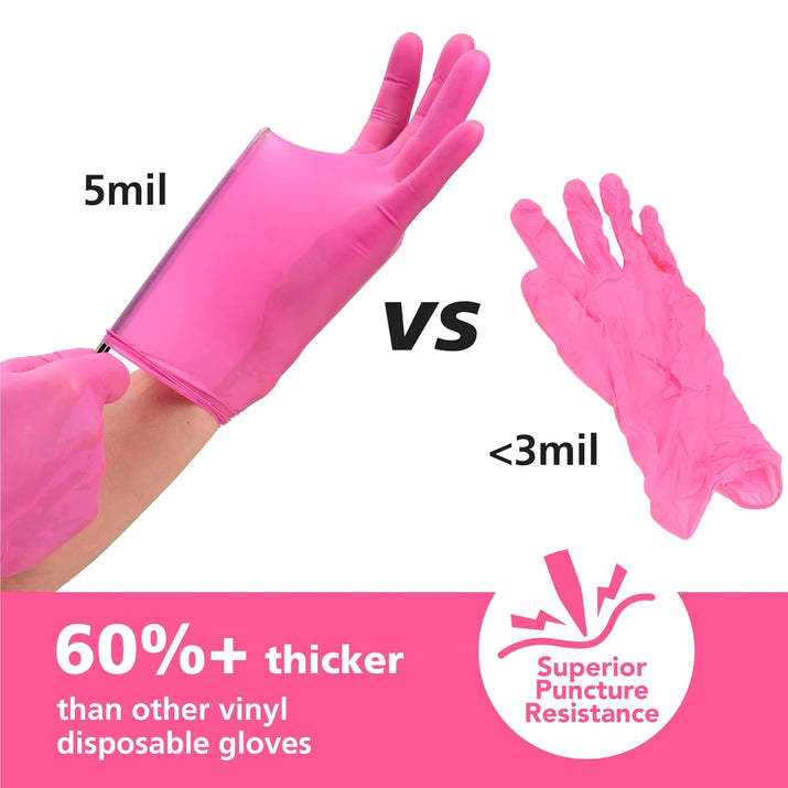 Disposable Gloves for Women, Pink Vinyl Gloves Disposable Latex Free for Cooking, Food Prep, Cleaning, Hair Dye, Tattoo, Medium Duty, Touch Screen, Small, 50 Pack