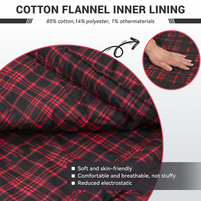 XL Cotton Flannel Sleeping Bags, Oversized Weatherproof 3-Season Sleep Bag with Hood for Camping & Hiking & Backpacking, 17.6℉-54℉ (Black)