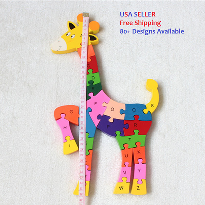 Kids Wooden Building Blocks Montessori Alphabets Numbers Puzzle Learning Fun Toy