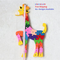 Kids Wooden Building Blocks Montessori Alphabets Numbers Puzzle Learning Fun Toy