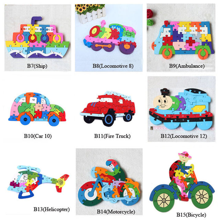 Kids Wooden Building Blocks Montessori Alphabets Numbers Puzzle Learning Fun Toy