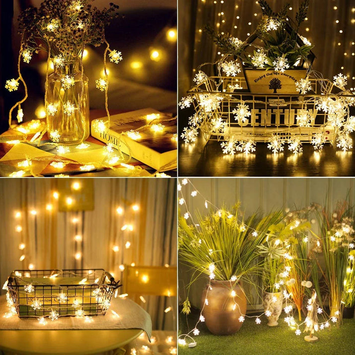 Christmas Lights, Snowflake String Lights Battery Operated Waterproof, LED Fairy Lights for Xmas Garden Patio Bedroom Party Decor Christmas Decorations, 5 Pack