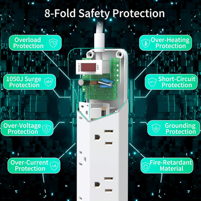 16.5 Ft Power Strip Surge Protector Flat Plug with USB,  7 Wide Spaced Outlets 3 USB Ports Mountable Extension Cord Charging Station, Overload Protection for Home Office Hotel Dorm, White