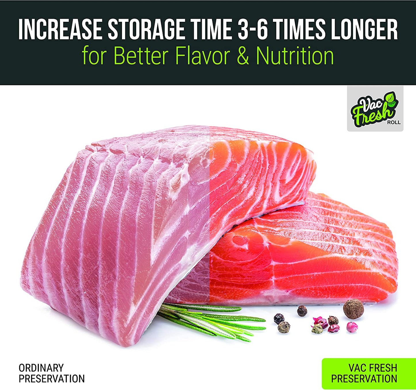 Vac Fresh Food Vacuum Sealer Rolls (8" X 50', 2 Rolls), 3.5Mil Embossed Food Storage Bags, Vacuum Seal Bags for Meal Prep, Sous Vide Bags for Cooking (100 Feet)