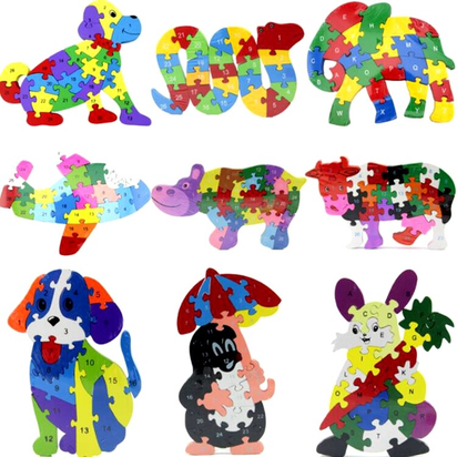 Kids Wooden Building Blocks Montessori Alphabets Numbers Puzzle Learning Fun Toy