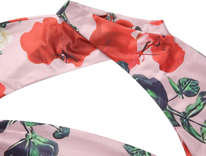 Women Sexy Criss Cross Halter Y2K Mini Dress with Gloves Cutout Vintage Short Bodycon Party Night Club Outfits Floral M