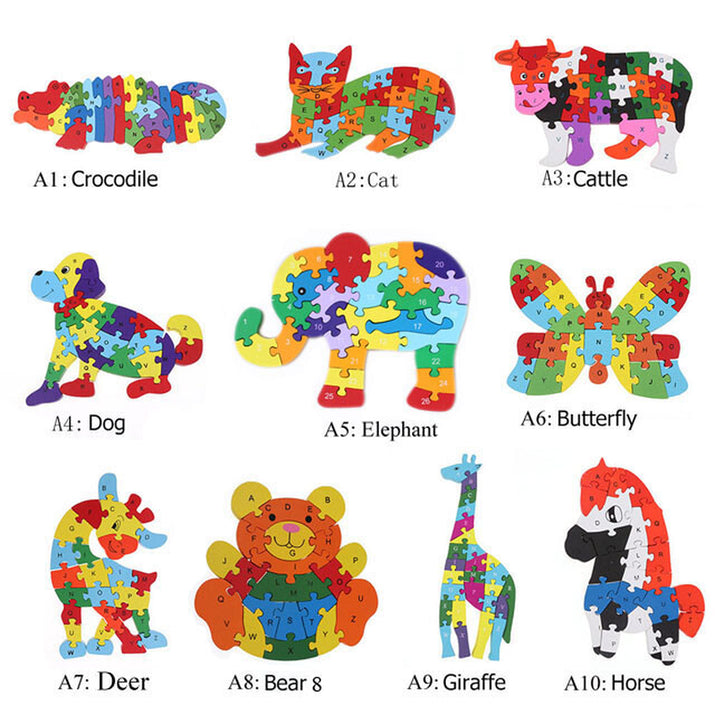 Kids Wooden Building Blocks Montessori Alphabets Numbers Puzzle Learning Fun Toy