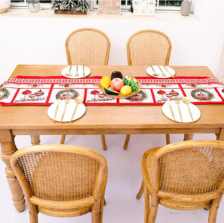 Christmas Table Runner with Tassels,Christmas Tree Wreath Snowman Printed for Christmas Holiday Birthday Party Table Home Decoration,14 X 72 Inches (Wreath)