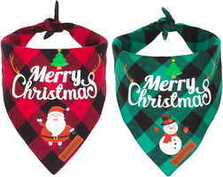 2 Pack Dog Bandana Christmas Classic Plaid Pet Scarf Triangle Bibs Kerchief Merry Christmas Santa Snowman Bandana for Medium Large Dogs Pets (Large)
