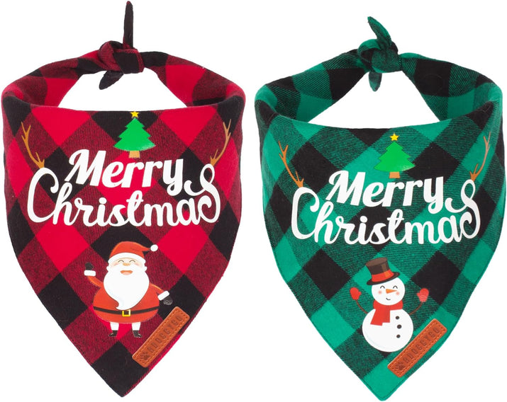 2 Pack Dog Bandana Christmas Classic Plaid Pet Scarf Triangle Bibs Kerchief Merry Christmas Santa Snowman Bandana for Medium Large Dogs Pets (Large)