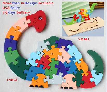 Kids Wooden Building Blocks Montessori Alphabets Numbers Puzzle Learning Fun Toy